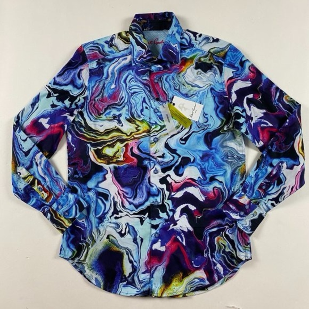 NWT Robert Graham Starbursts Shirt Mens Small Stretch Classic Fit Button Up Down